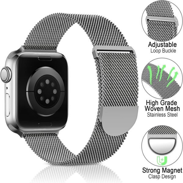 Sunnywoo Metal Stainless Steel Band Compatible with Apple Watch Bands 40mm 38mm 41mm 42mm 44mm 45mm 49mm,Silver Loop Adjustable Magnetic Strap for iWatch Series Ultra 8 7 6 5 4 3 2 1 SE for Women Men