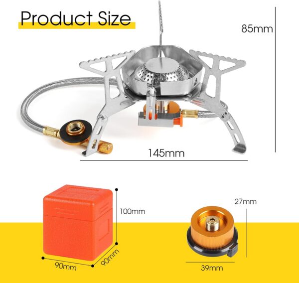 8901230be1a267c9 SWAWIS 3500W/6800W Windschutz Campingkocher Piezozündung Faltbarer Gaskocher Gasbrenner Camping Stove mit Adapter, Camping Kocher für Hiking Camping Picknick Trekking Outdoor Wandern