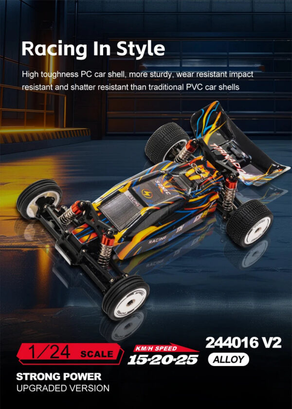 WLtoys 244016 V2 2.4G High Speed Racing Car 2WD 25KM/H 1:24 Gyro Full Scale Remote Control Car Competitive Vehicle Toys For Kid