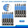 12pc S2 Steel Anti Slip Head Cross Electric Screwdriver Tool Set PH1/PH2/PH3/PZ1/PZ2/PZ3