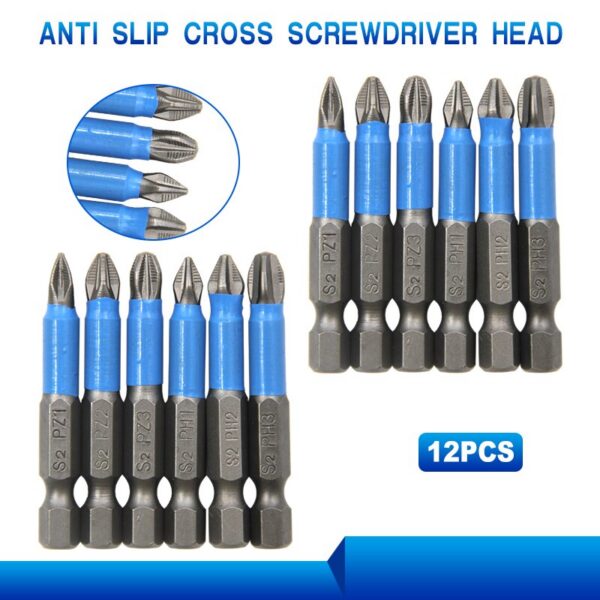 12pc S2 Steel Anti Slip Head Cross Electric Screwdriver Tool Set PH1/PH2/PH3/PZ1/PZ2/PZ3