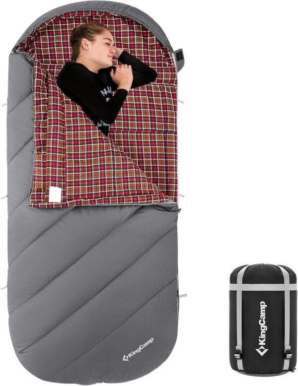 8918e84869f7b93d KingCamp Sleeping Bag for Adults, Cold Weather & Warm Extra Wide Big & Tall XL Portable Waterproof Flannel Sleeping Bags, Essentials Gear Accessories for Camping Backpacking Hiking Indoor & Outdoor