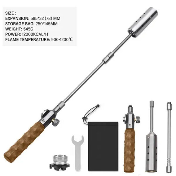 Wood Handle Removable Three-stage Burner Outdoor Camping Torch Cooking Bbq Igniter Cassette Gas Tank Highpower Flame Gun