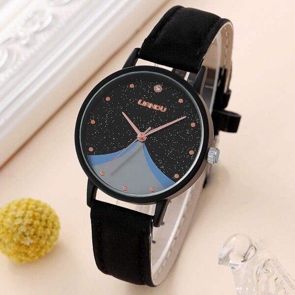 1pc Women With Qpc Fashion Casual Round Pointer Quartz Watch Dainty Black Heart Bracelet Set