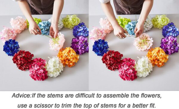 Hydrangea Silk Flower White 10 Heads Artificial Hydrangea Silk Flowers Head for Wedding Centerpieces Bouquets DIY Floral Decor Home Decoration with Long Stems - White