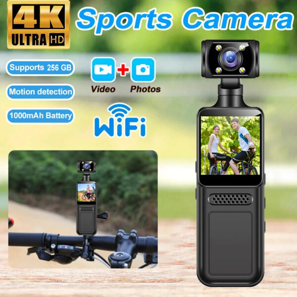 897e1eab065690b6 Portable 4K Ultra HD Action Mini Camera 180Rotatable Vlog WiFi Lens Sports Camera Infrared Night Vision Sports DV Bicycle Driver