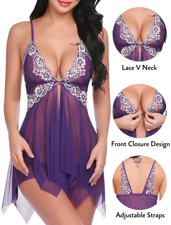 89a27065f810764f Avidlove Women Lace Lingerie Front Closure Babydoll V Neck Nightwear Sexy Chemise Nightie