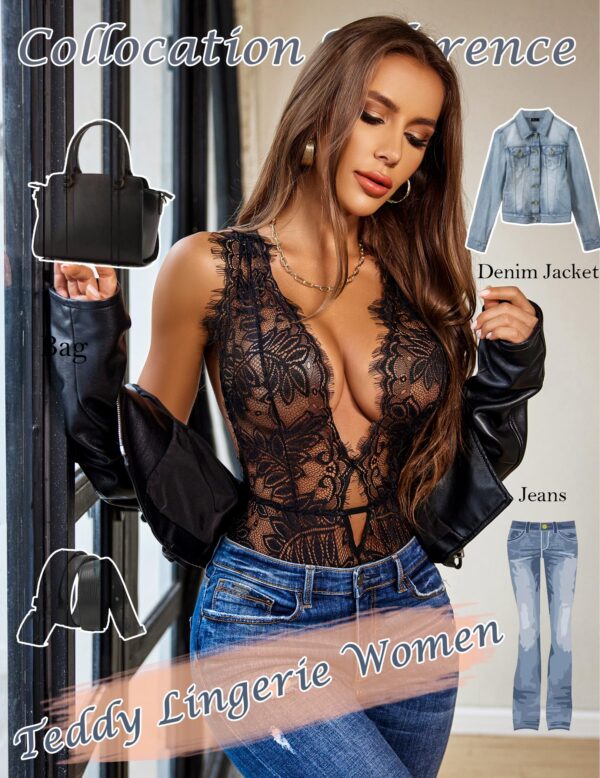 89aed4d143543d97 Avidlove Women One Piece Lingerie Lace Bodysuit Deep V Teddy Mini Babydoll