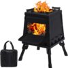 Lineslife Wood Burning Camp Stove, Portable Cast Iron Camping Wood Stove, Black Woodstove with Carrying Case for Backpacking Outdoor Cooking