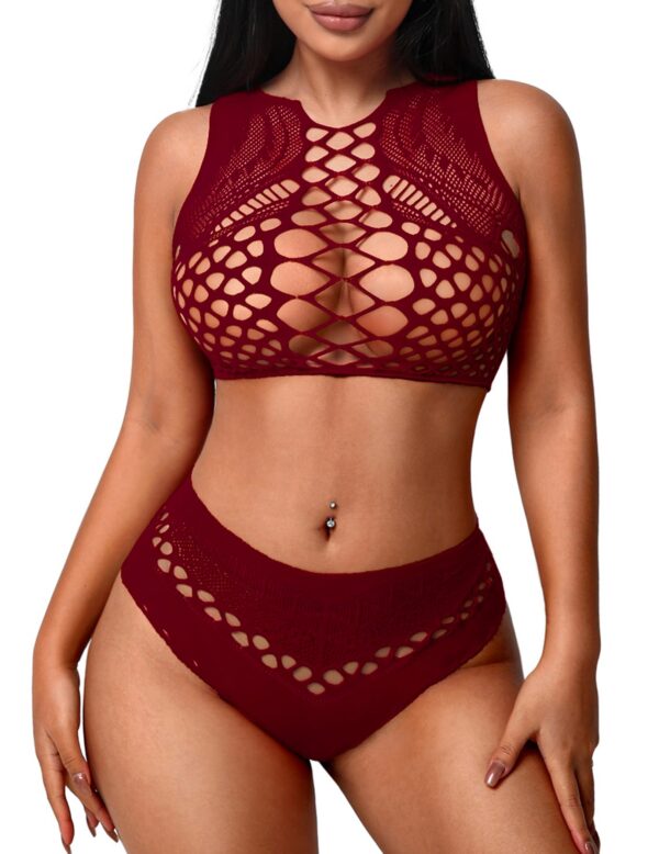 Avidlove Women's Fishnet for Women Sexy Two Piece Lingerie Set Stripper Outfit