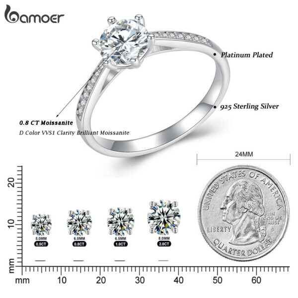 BAMOER D Color Ring For Women Diamond Moissanite Rings Sterling Sier Engagement Bands Fine Jewelry