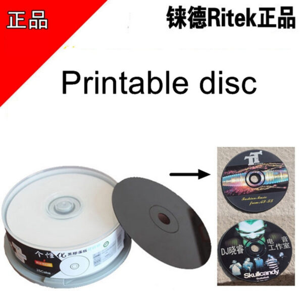 25PCS/BOX Ritek Printable Blank Recordable Compact 700MB/80min/52x CD-R Vinyl Black Media Disc