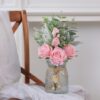 Faux Flowers with Vase,Artificial Silk Roses in Vase, Fake Plant Eucalyptus Flower Arrangement for Home Office Farmhouse Bathroom Dining Table Centerpiece Decorations Coffee Table Decor (Burgundy)