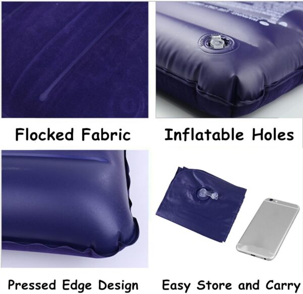 2 Pack Ultralight Inflatable Camping Pillow Squared Flocked Fabric Air Pillow for Hiking,Traveling,Napping,Desk Rest,Beach Neck Lumbar Support