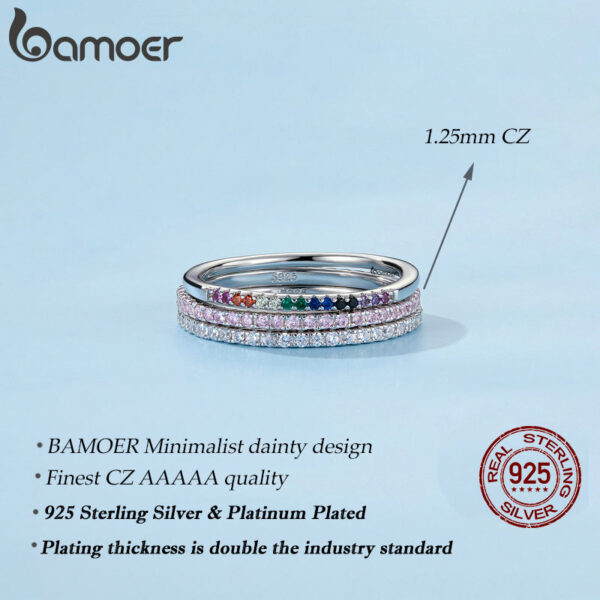 BAMOER Sterling Sier CZ Simulated Diamond Stackable Ring Platinum Plated Eternity Bands for Women