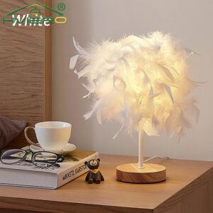 8a60c604e96b11e5 LED Warm Small Table Lamp Nordic Romantic Creative Feather Wedding Room Red Girl Bedroom Bedside Flashlight Night Reading Light