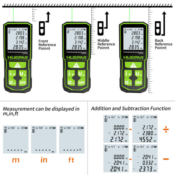 Huepar Rangefinder 60M 100M 120M Trena Laser Range Finder Green Beem Digital Tape Measure
