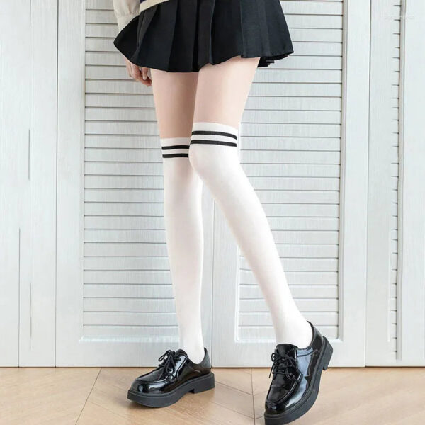Women Socks Women's Fake Knee High Tights Spring Autumn Black White Stripes Patchwork Pantyhose Sexy Female Cosplay Party Silk Stockings
