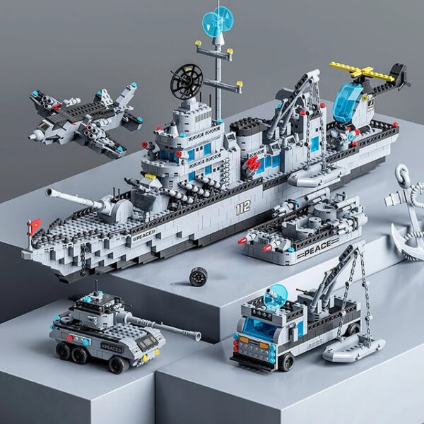 1560pcs Model Warships Building Blocks Construction Navy Battleship Army Boat Aircraft Bricks Toys for Children Gift
