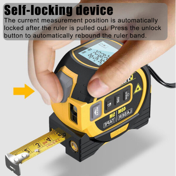 8ab6f867dd6cd31b 3 in 1 Laser Rangefinder 5M Tape Measure Ruler LCD Display with Backlight Distance Meter Building Measurement Device