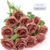 Artificial Rose Flower Dusty Rose Flower Silk Flowers 12 pcs with Long Stem Silk Roses Bouquet for Wedding Bridal Shower Party Home Decoration