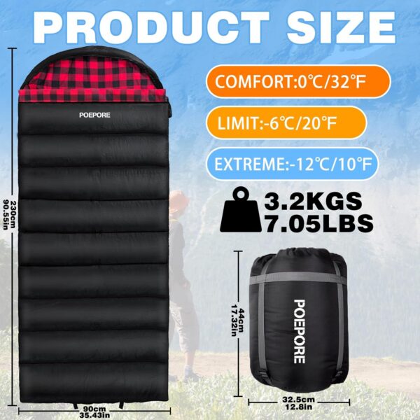 Flannel Sleeping Bag 0 Degree Cold Weather for Adults XXL Sleeping Bag 4 Season Big and Tall with Pillow Compression Sack