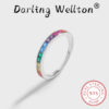Stylish Rainbow Collection Square Full Of Diamond Couple Rings For Women Genuine Original Sterling S Sier Valentine Jewelry