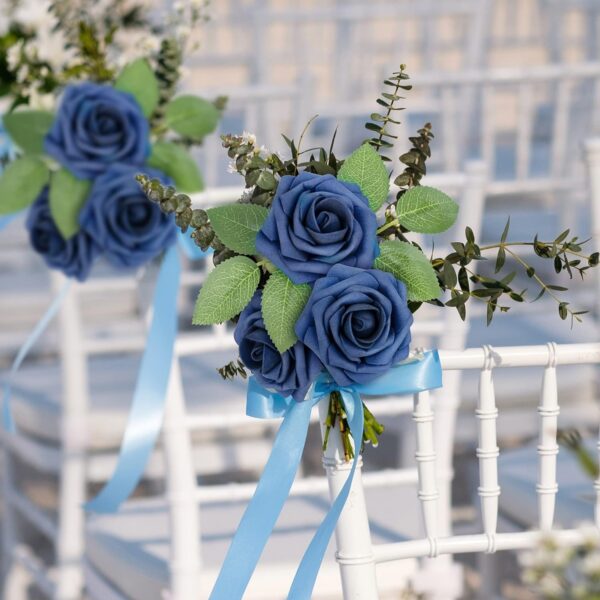 Mocoosy 50Pcs Roses Artificial Flowers, Navy Blue Fake Roses for Decorations, Real Touch Foam Rose with Stems Bulk for DIY Wedding Bouquets Centerpieces Arrangements Valentine's Day Party Home Decor