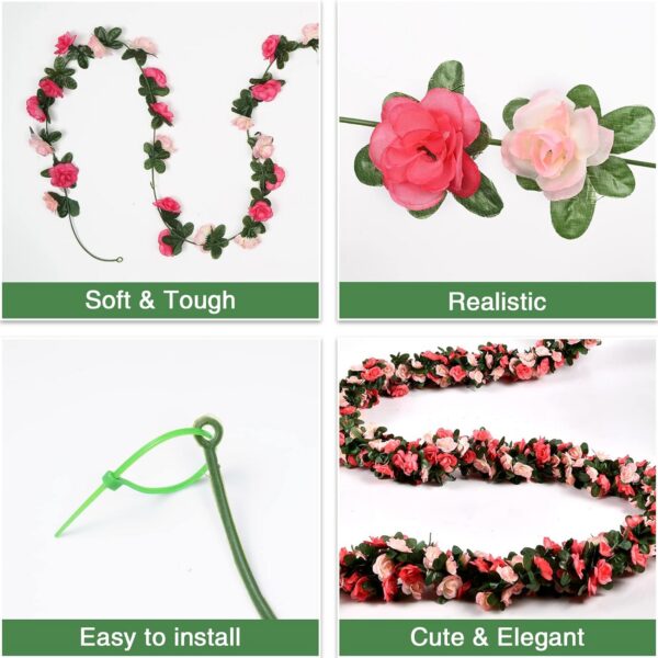BLEUM CADE 12Pcs 98.4Ft Flower Garland Artificial Rose Vines for Bedroom, Cute Fake Hanging Flower Vines Floral Garland Decorations for Wedding Party Wall Room Decor Aesthetic