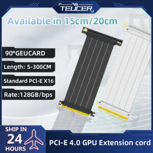 TEUCER PCIE 4.0 16x Riser Graphics Card Extension Cable 15cm/20cm Flexible 90° Mounting GPU Shielded Extender