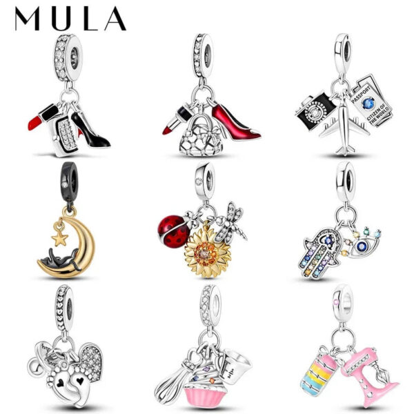 8aecd2651c0fa8aa MULA 1PC Sier Plated Dangle Charms Lipstick Plane Insect Pendants Fit Original Bracelet Beads DIY Fashion Jewelry