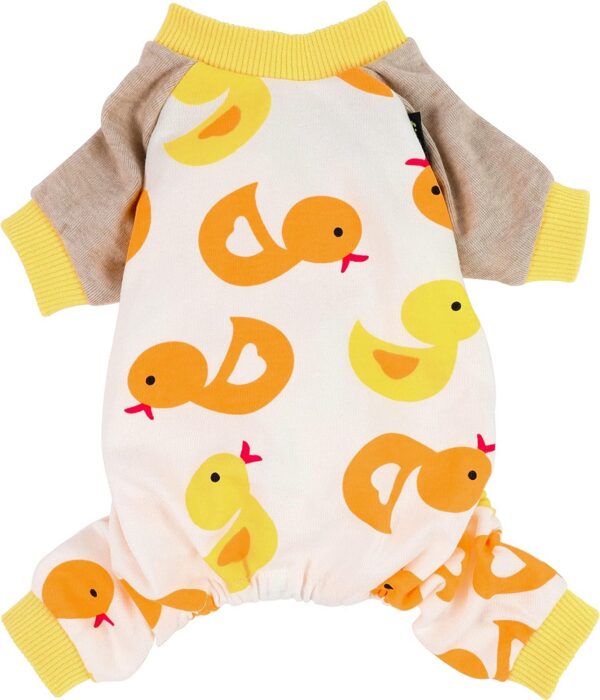 Duck Dog Pajamas, Cute Dog Clothes for Small Dogs Boy Girl, Pet Onesie Clothing, 100% Breathable Cotton, Yellow, Medium