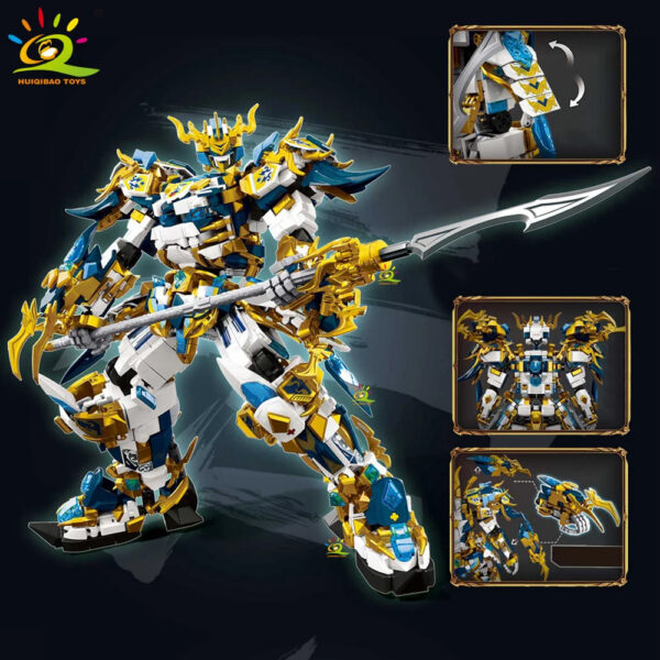 8b2a5025d1922011 HUIQIBAO SunWuKong Warrior Mech Robot Building Blocks MOC Chinoiserie Action Figure Brick Children City Construction Display Toy