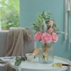 Faux Flowers with Vase,Artificial Silk Roses in Vase, Fake Plant Eucalyptus Flower Arrangement for Home Office Farmhouse Bathroom Dining Table Centerpiece Decorations Coffee Table Decor (Pink)