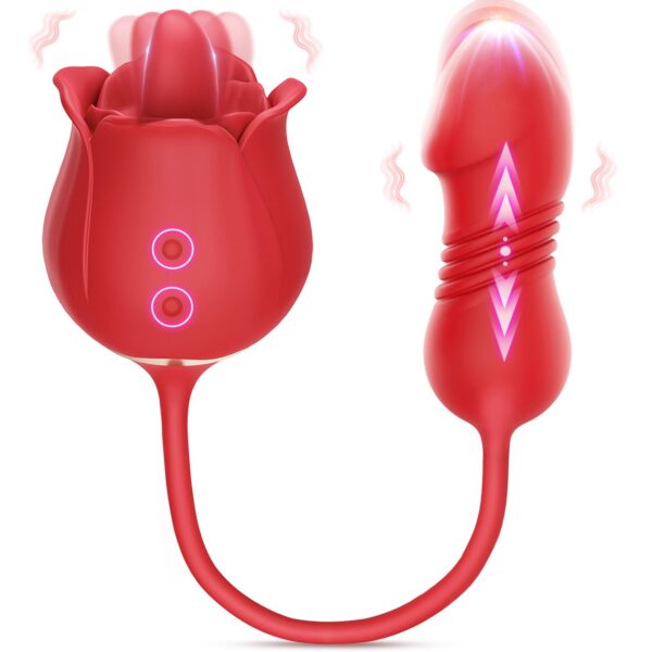 Rose Vibrator - 3in1 Toys Stimulator Women with 9 Tongue Licking & Thrusting Dildo G Spot Vibrators, Adult Anal Sex Toy Games Clitoral Nipple Licker for Woman Man Couples