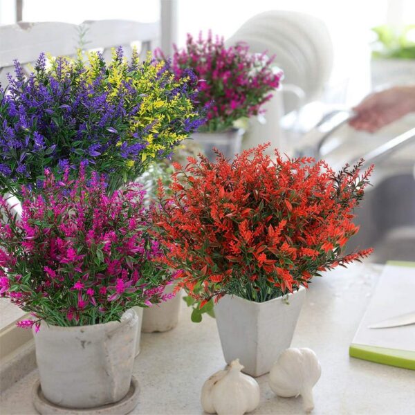 8 Bundles Outdoor Artificial Lavender Fake Flowers UV Resistant Shrubs, Faux Plastic Greenery for Indoor Outside Hanging Plants Garden Porch Window Box Wedding Farmhouse Decor (Orange Red)