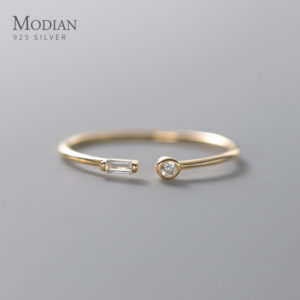 Modian Real Sterg Sier Simple Thin Clear CZ Finger Rings Adjustable 14K Gold Ring For Women Wedding Jewelry Gifts