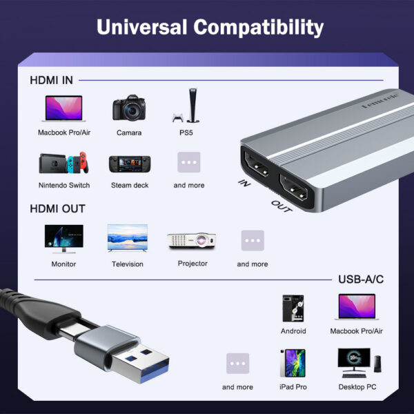 Lemorele AC06 Video Capture Card 4K HDMI-CompatibleInput 30hz Output 4k 30Hz Loop Out for Streaming PS4/5 Live Stream