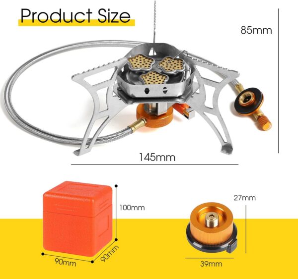 8bd715bb01b7a9eb SWAWIS 3500W/6800W Windschutz Campingkocher Piezozündung Faltbarer Gaskocher Gasbrenner Camping Stove mit Adapter, Camping Kocher für Hiking Camping Picknick Trekking Outdoor Wandern