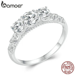 8bdabe377e8a6ca8 BAMOER 1.1CTTW Round Moissanite Ring for Women, White Gold Plated D Color VVS1 Lab Diamond 925 Sterling Silver Engagement Ring