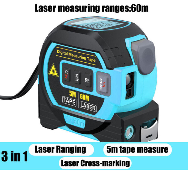 3in1 Laser Rangefinder 5m Tape Measure Ruler LCD Display with Backlight Distance Meter Building Device Area Volumes Surveying