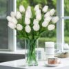 8bf5bcd26b41eb70 24 Pcs White Tulips Artificial Flowers Real Touch Fake Tulips Fake Flowers for Decoration 13.5" Faux Tulips Faux Flowers Bulk Artificial Tulips Flowers for Vase Centerpieces Home Wedding Bouquet