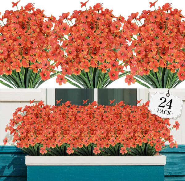 8c0b46ddb01bfcc8 24 Bundles Artificial Flowers for Outdoor,No Fade Fake Plastic Flowers Faux Plants for Decoration Hanging Planters Indoor Outside Garden Porch Window Box Home Wedding Farmhouse
