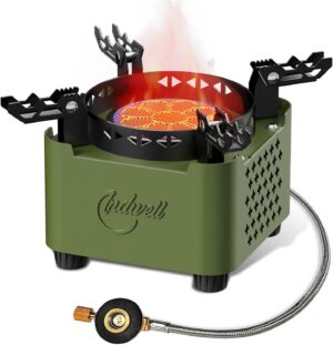 Indwell Camping Stove with Infrared Burner, Single Burner Propane Stove Ultra-Thin Design Adjustable Flame Control Wind-Resistant Portable Gas Cooker for Camping Hiking Outdoor Cooking