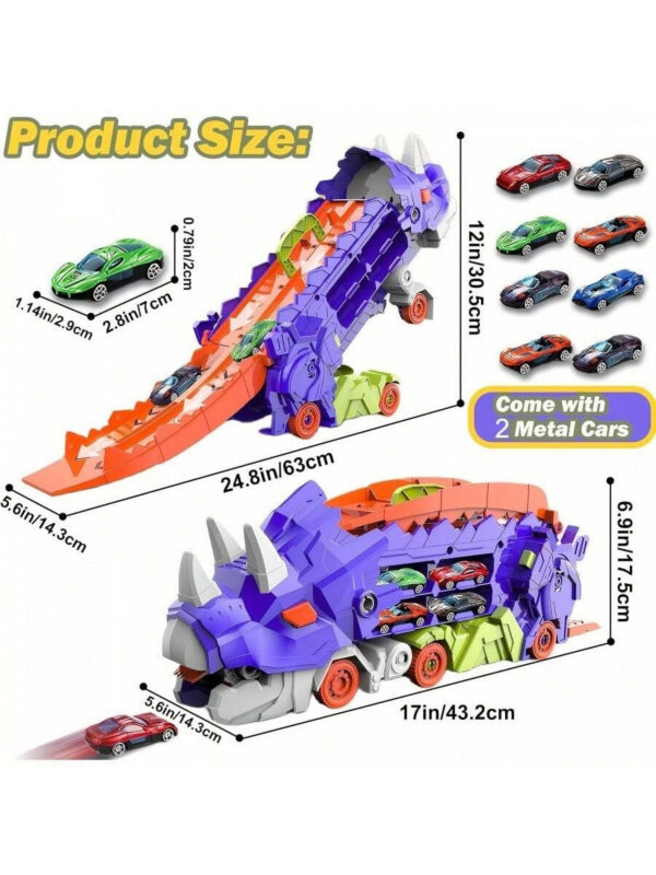 New product folding dinosaur Transporter Car Toys compeve game roll to eat & store die-cast cars（Come with2 Metal Cars）