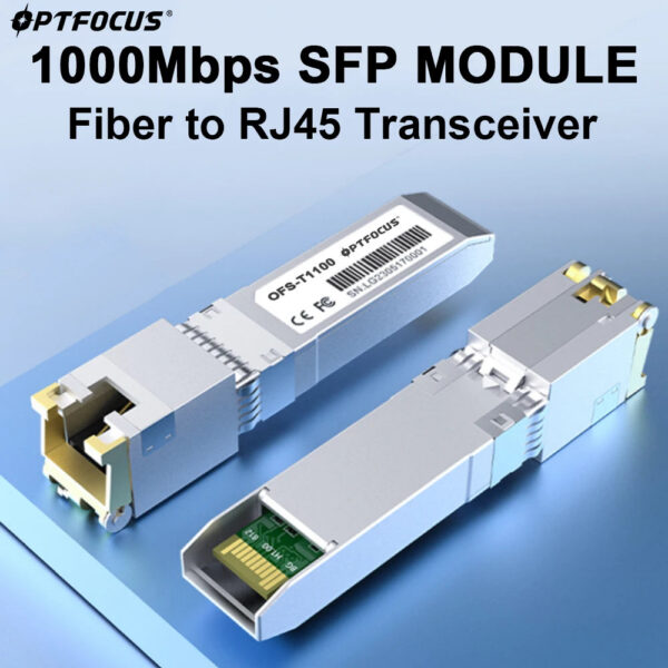 OPTFOCUS 1Gbps RJ45 SFP Module 1000M Fiber to Ethernet Transceiver Full Compatible Copper Cable Support CAT5 Ethernet Network