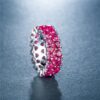 Fashion Lady Sier Pink Heart-shaped Full Diamond Zircon Engagement Bridal Jewelry Christmas Gift Cute Ring