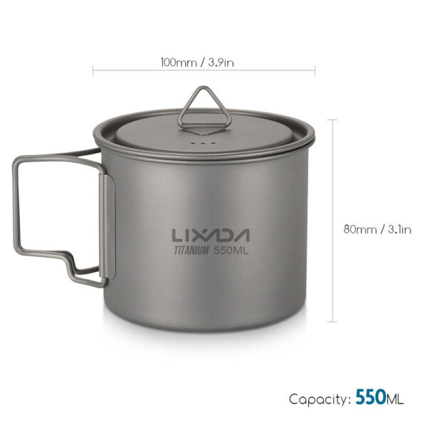 Lixada Ultralight Titanium 300/350/550/650ml Outdoor Cup Camping Picnic Water Mug Tableware with Foldable Handle