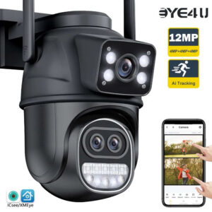 8c6fa4aedcb7f753 12MP 6K Outdoor WIFI Camera Zoom Three Lens Dual Screens PTZ Video Cameras Auto Tracking Home Security CCTV 8MP Surveillance Cam