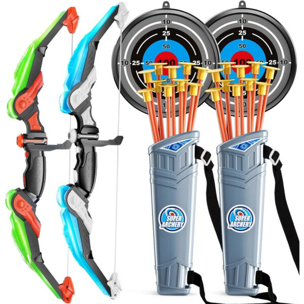 8c8645dfbf4f1058 Bow and Arrow Set, LED Light Up Archery Toys Set for Kids Ages 4-8 8-12, with 10 Suction Cup Arrows, Target & Quiver, Boys